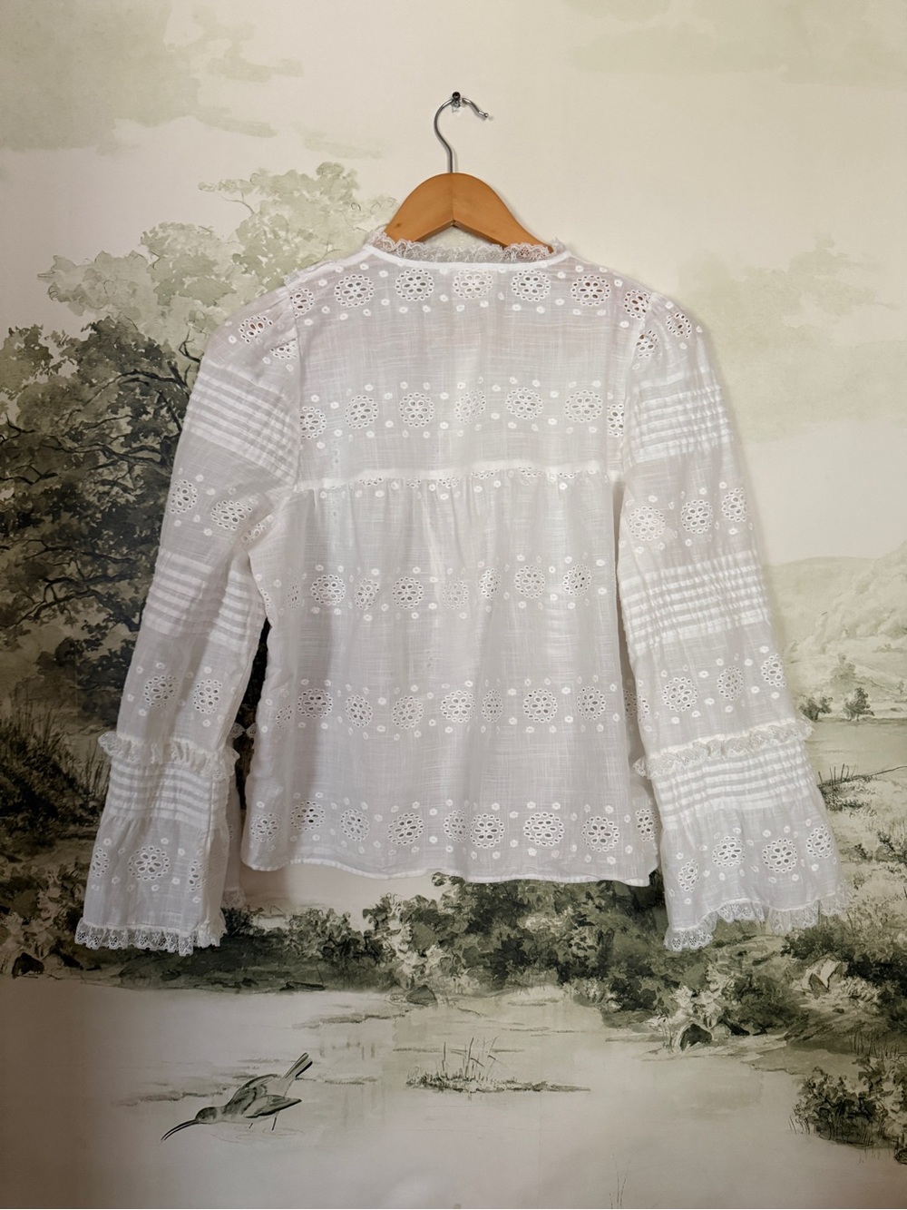 Sezane White Eyelet Ruffle Button-Front Blouse - Picture 4 of 4